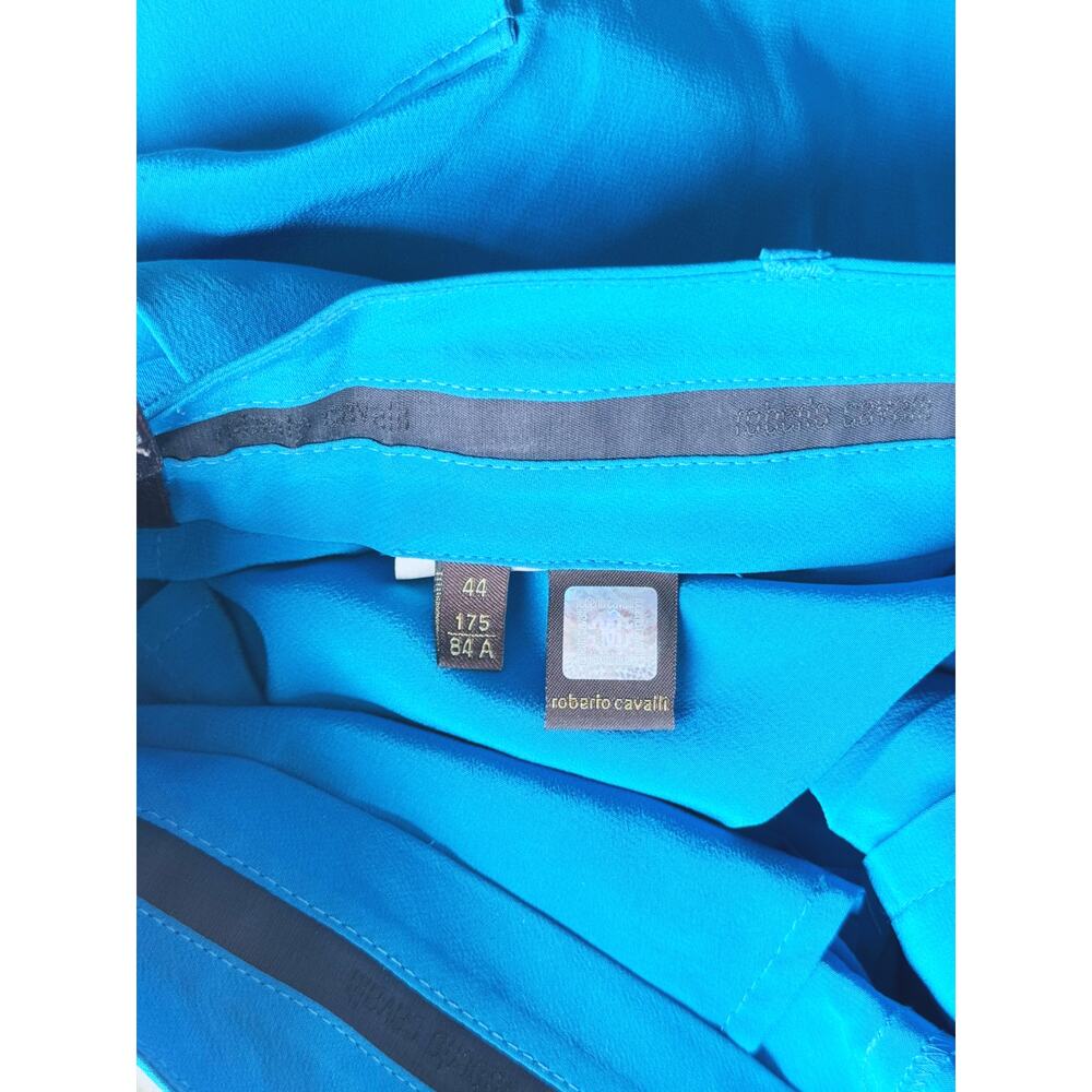 Roberto Cavalli Silk High Waist Toreador Pants Medium Blue Retro Designer Glam - Picture 5 of 11